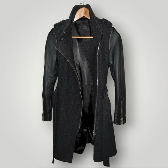 Mackage Women’s Wool Coat with Leather Sleeves – Size XS - Picture 2 of 3